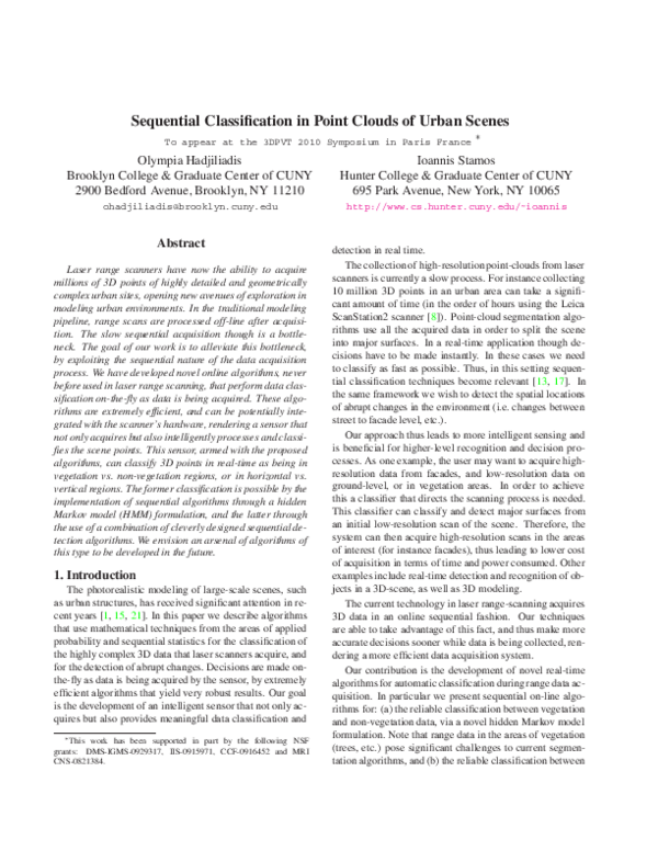 (PDF) Sequential classification in point clouds of urban scenes