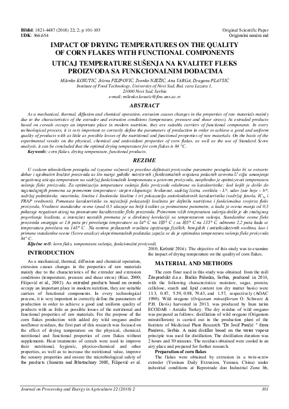 (PDF) Impact of drying temperatures on the quality of corn flakes with ...