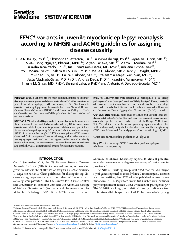 (PDF) EFHC1 variants in juvenile myoclonic epilepsy: reanalysis ...