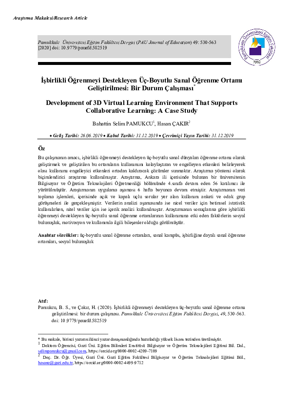 (PDF) Development of 3D Virtual Learning Environment That Supports ...