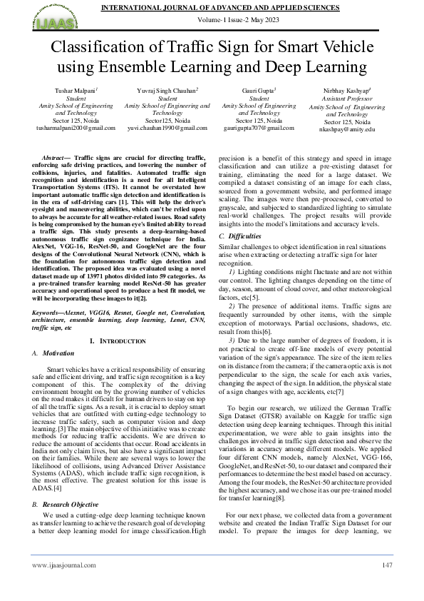 (PDF) Classification of Traffic Sign for Smart Vehicle using Ensemble ...