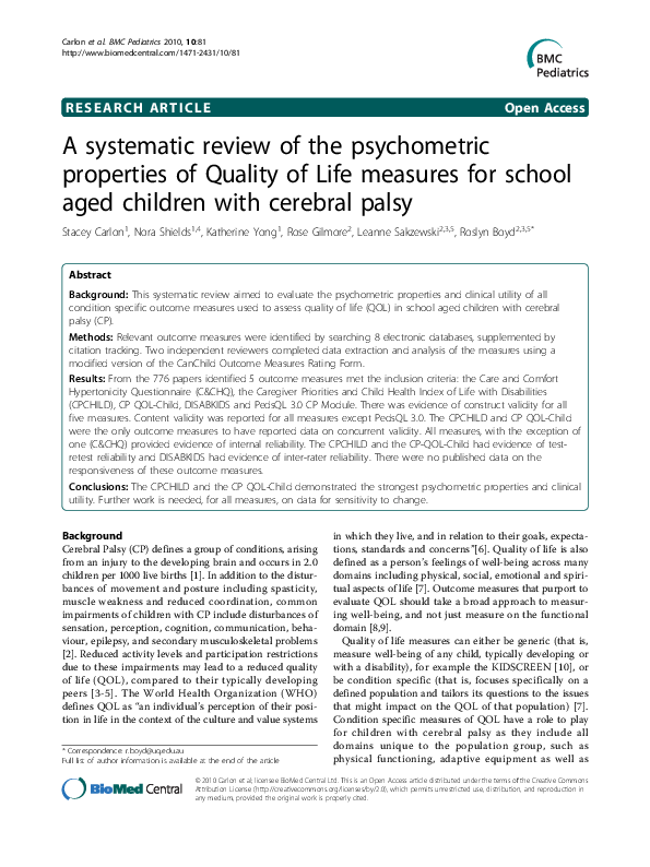 (PDF) A systematic review of the psychometric properties of Quality of ...