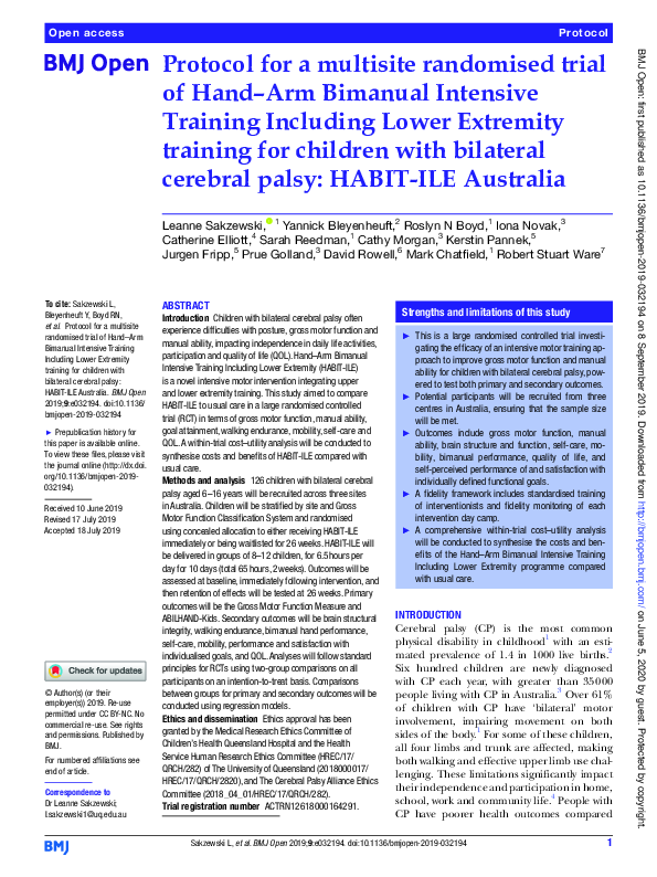(PDF) Protocol for a multisite randomised trial of Hand–Arm Bimanual ...