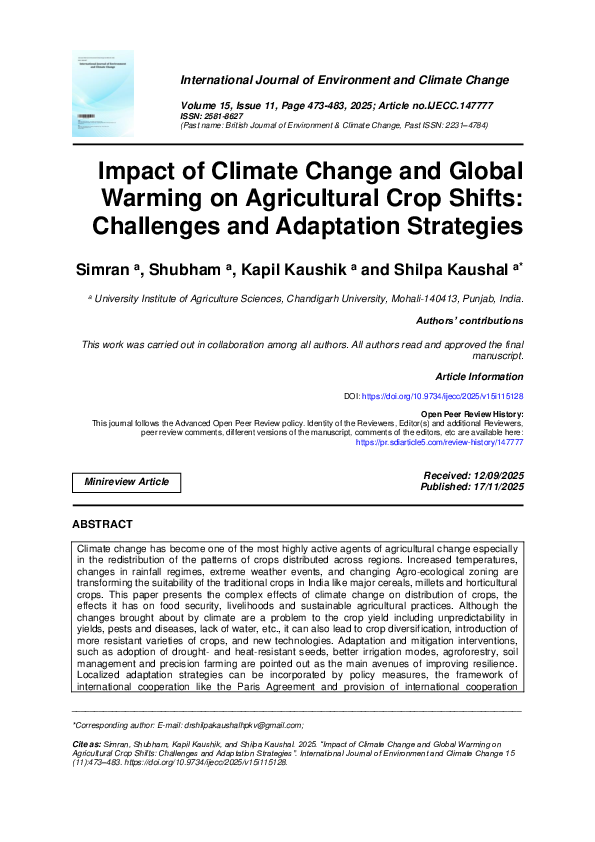 (PDF) Impact of Climate Change and Global Warming on Agricultural Crop ...