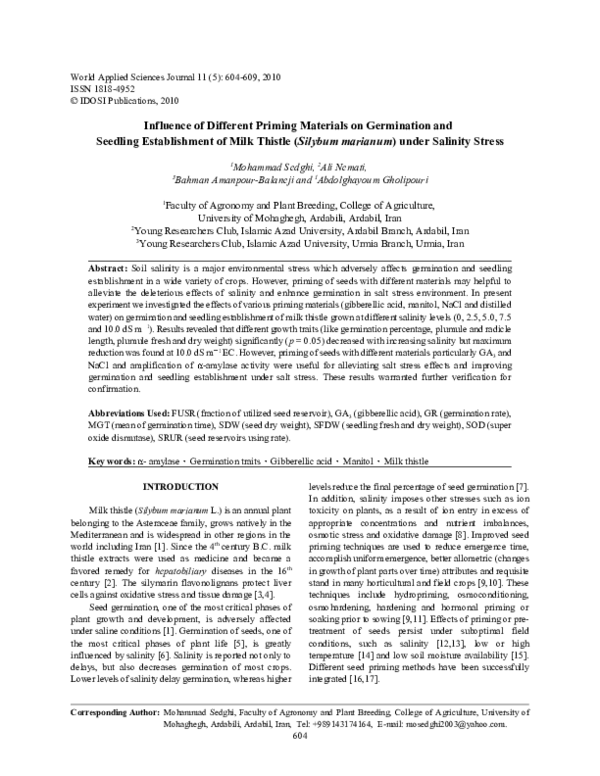 (PDF) Influence of Different Priming Materials on Germination and ...