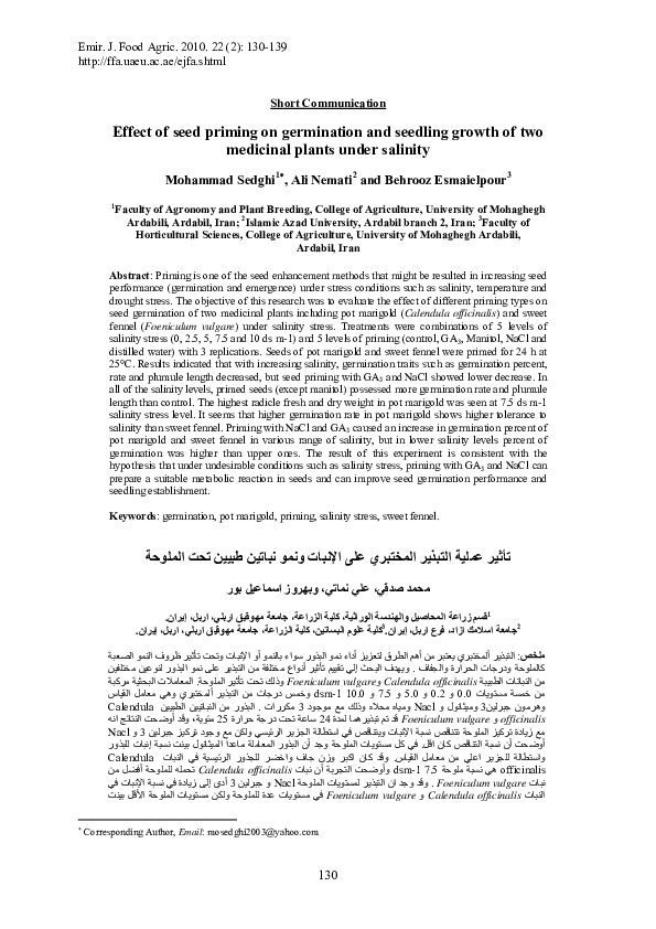 (PDF) Effect of seed priming on germination and seedling growth of two ...