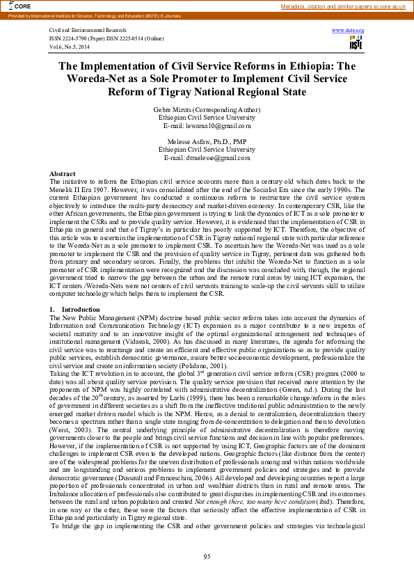 (PDF) The Implementation of Civil Service Reforms in Ethiopia: The ...