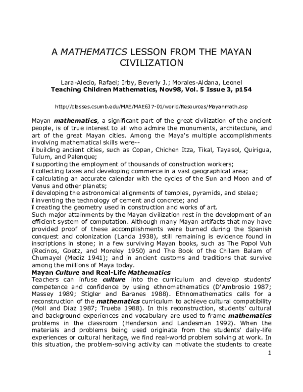 (PDF) A Mathematics Lesson the Mayan Civilization