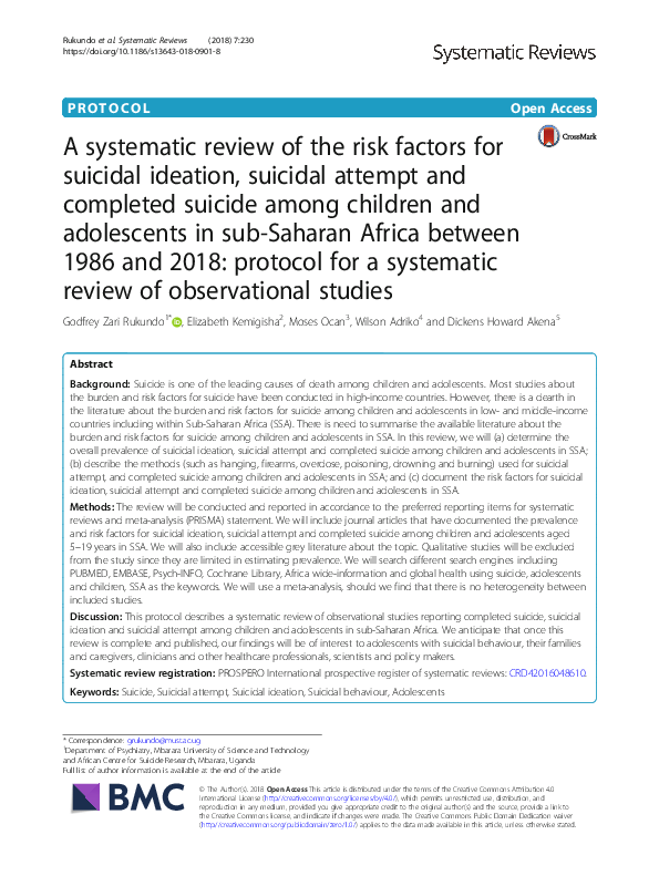 (PDF) A systematic review of the risk factors for suicidal ideation ...