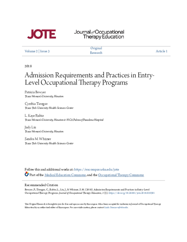 (PDF) Admission Requirements and Practices in Entry-Level Occupational ...