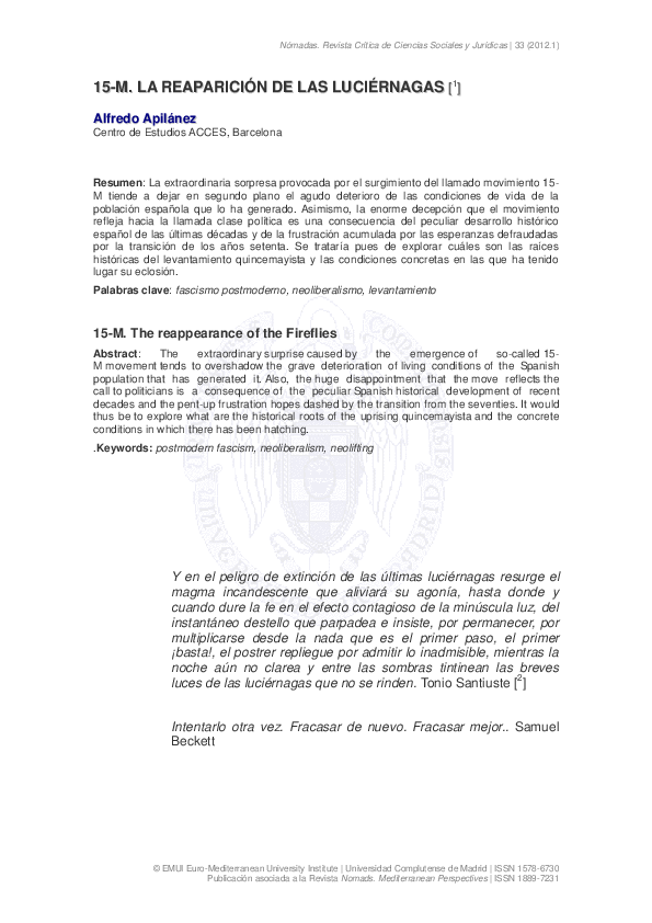 (PDF) 15-M. La reaparición de las luciérnagas