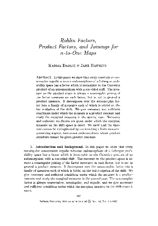 (PDF) Rohlin factors, product factors, and joinings for n-to-one maps