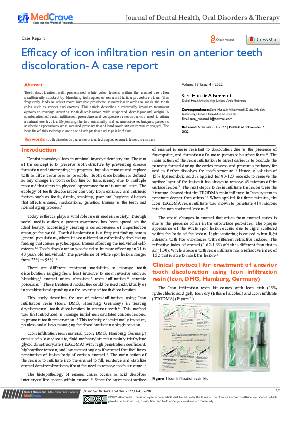 (PDF) Efficacy of icon infiltration resin on anterior teeth ...