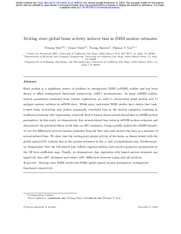 (PDF) Resting state global brain activity induces bias in fMRI motion ...