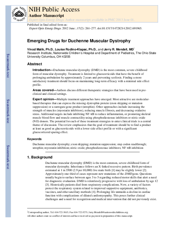 (PDF) Emerging drugs for Duchenne muscular dystrophy