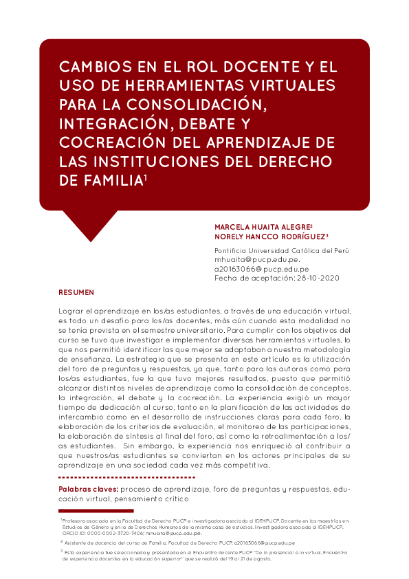 (PDF) Cambios en el rol docente y el uso de herramientas virtuales para ...