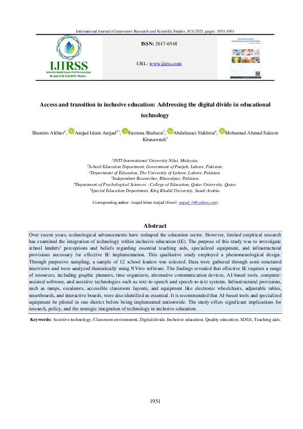 (PDF) Access and transition in inclusive education: Addressing the ...