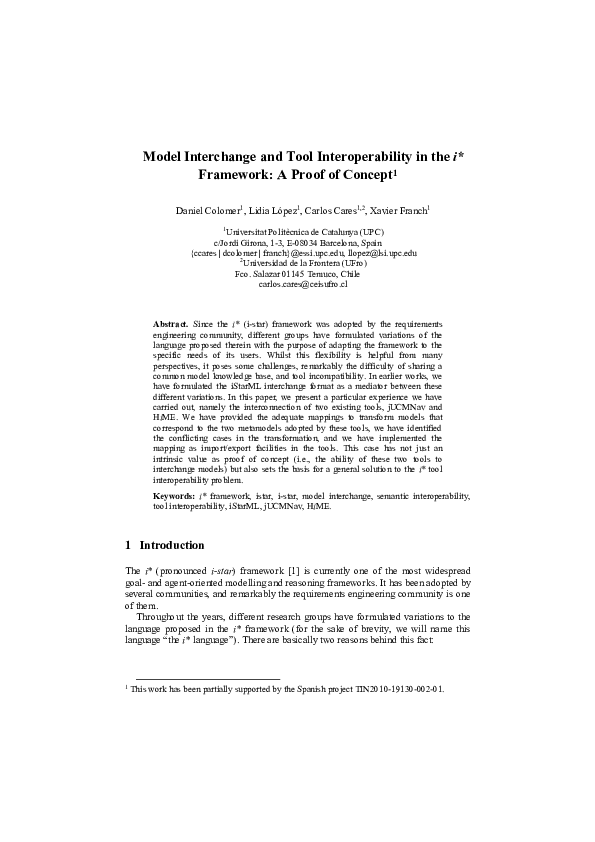 (PDF) Model Interchange and Tool Interoperability in the i* Framework ...