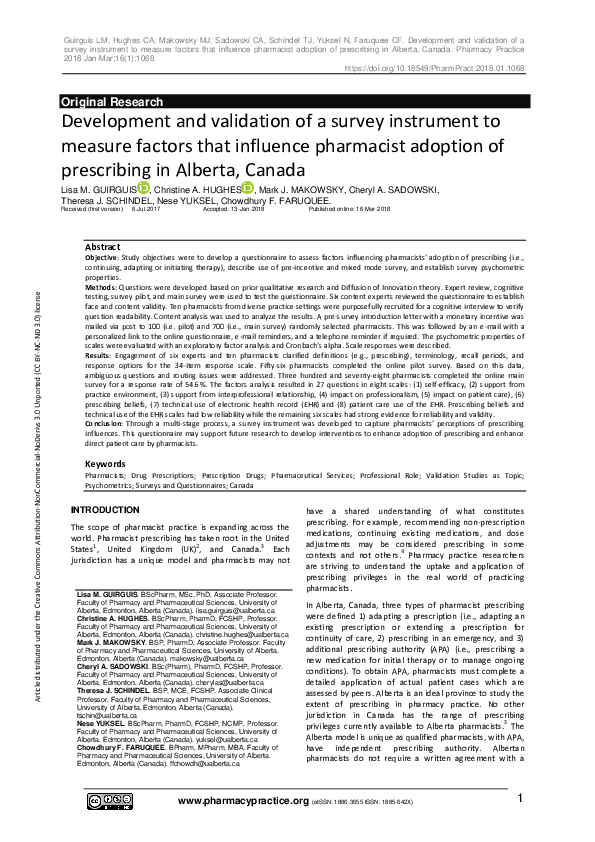 (PDF) Development and validation of a survey instrument to measure ...