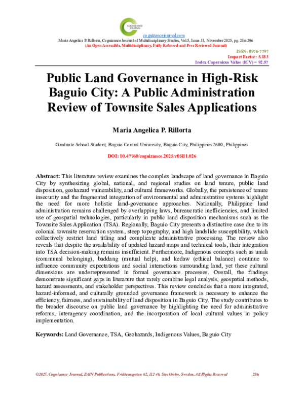 (PDF) Public Land Governance in High-Risk Baguio City: A Public ...