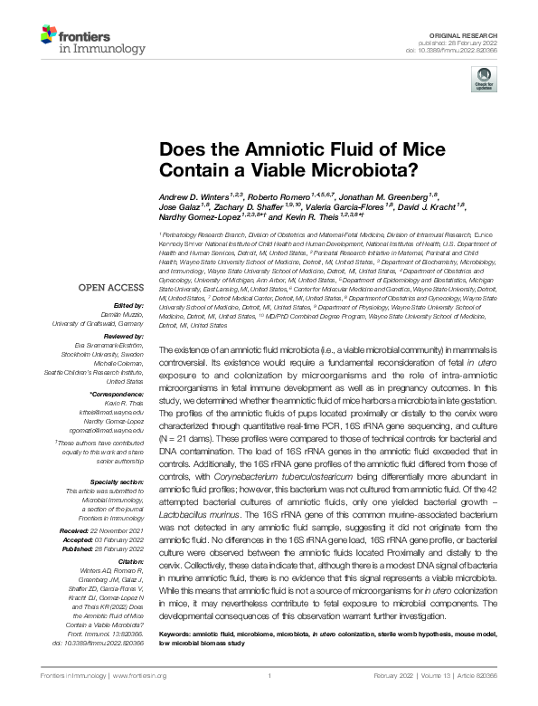 (PDF) Does the Amniotic Fluid of Mice Contain a Viable Microbiota?