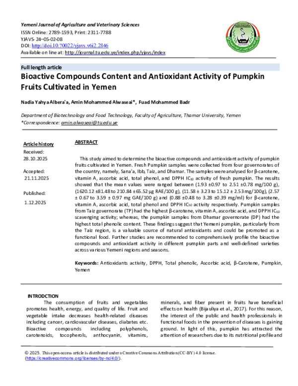 (PDF) Bioactive Compounds Content and Antioxidant Activity of Pumpkin ...