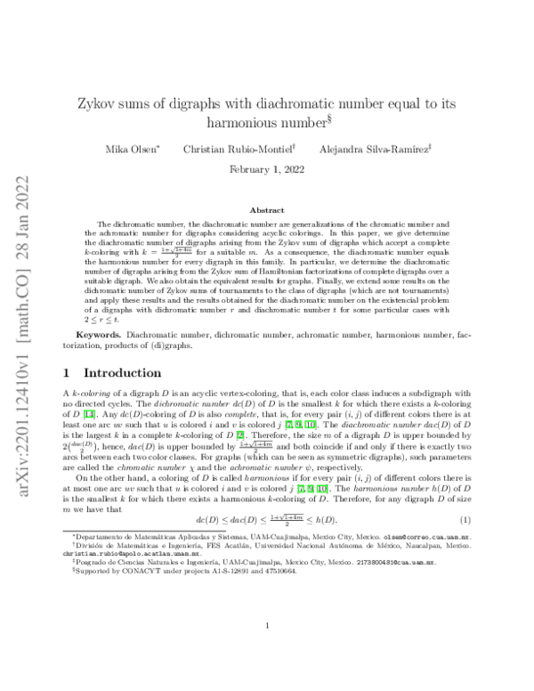 (PDF) Zykov sums of digraphs with diachromatic number equal to its ...