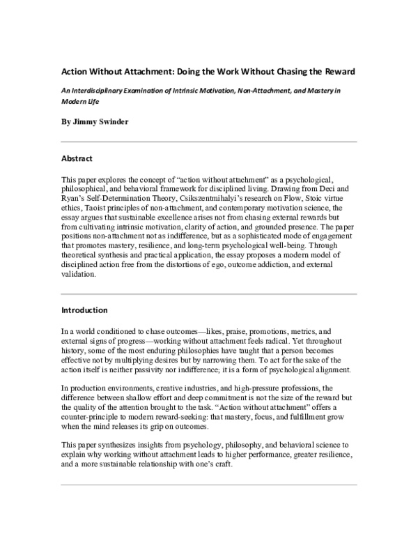 (PDF) Action Without Attachment: Doing the Work Without Chasing the ...