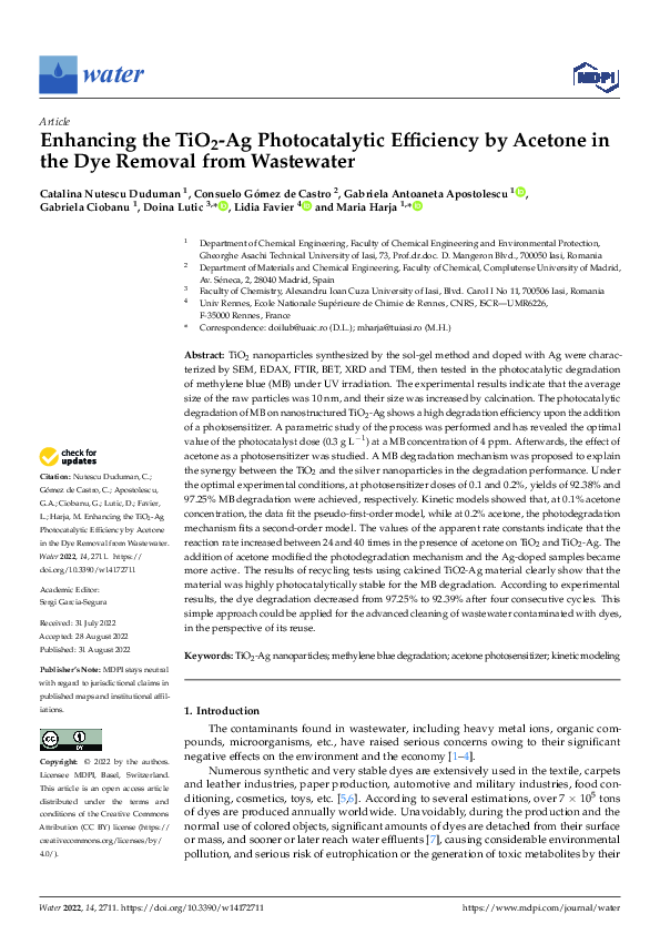 (PDF) Enhancing the TiO2-Ag Photocatalytic Efficiency by Acetone in the ...