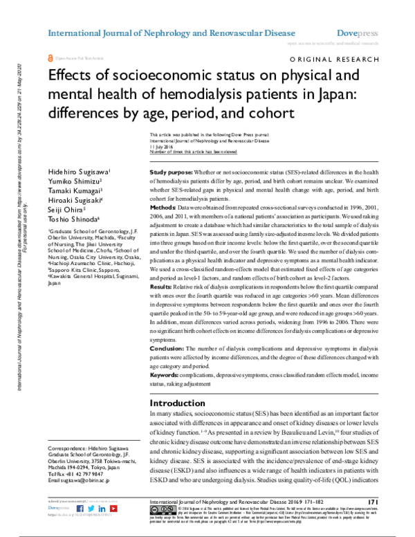 (PDF) Effects of socioeconomic status on physical and mental health of ...