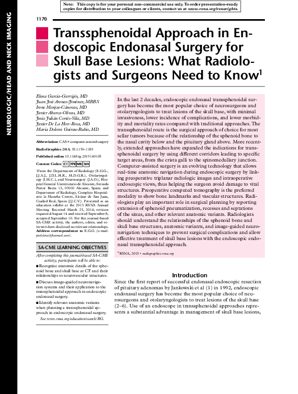 (PDF) Transsphenoidal Approach in Endoscopic Endonasal Surgery for ...