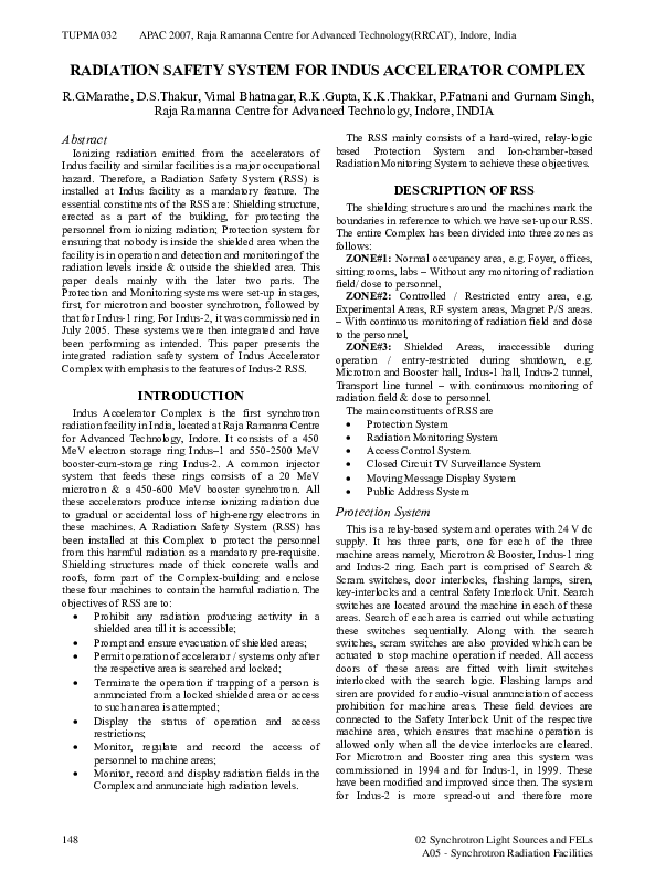 (PDF) Radiation Safety System for Indus Accelerator Complex