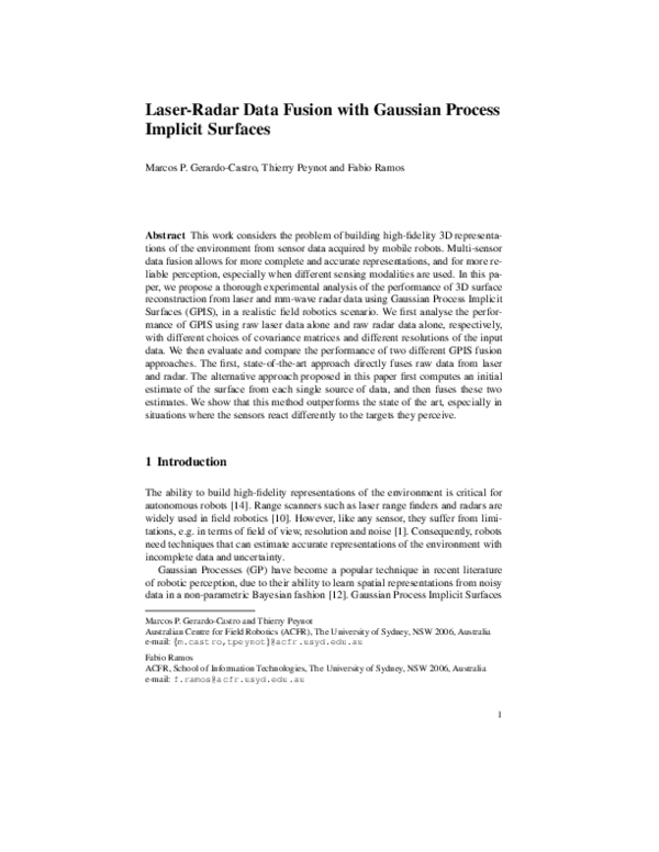 (PDF) Laser-Radar Data Fusion with Gaussian Process Implicit Surfaces