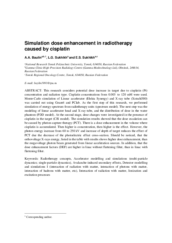 (PDF) Simulation of dose enhancement in radiotherapy caused by cisplatin