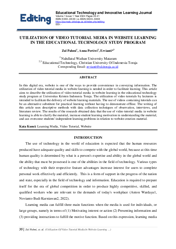(PDF) UTILIZATION OF VIDEO TUTORIAL MEDIA IN WEBSITE LEARNING IN THE ...