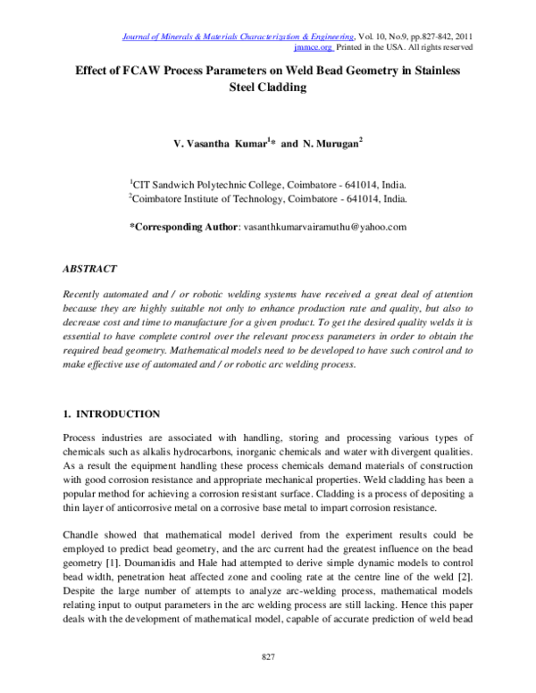 (PDF) Effect of FCAW Process Parameters on Weld Bead Geometry in ...