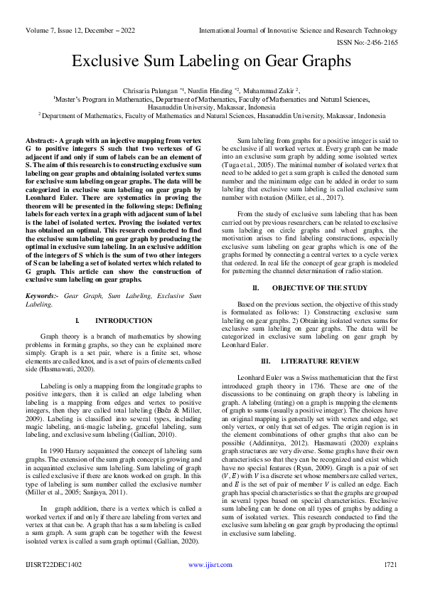 (PDF) Exclusive Sum Labeling on Gear Graphs