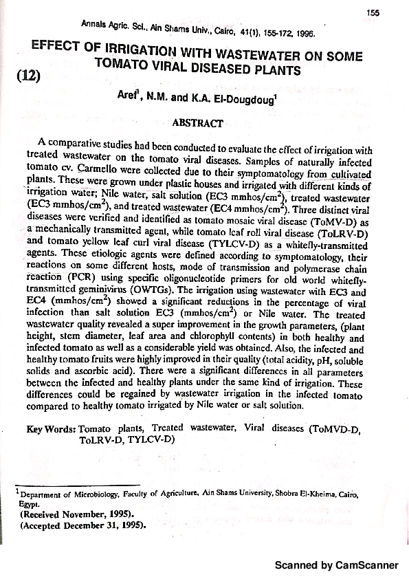 (PDF) Effect of irrigation with wastewater on some tomato viral ...