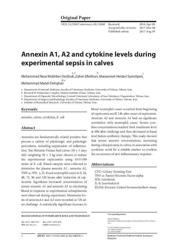 (PDF) Annexin A1, A2 and cytokine levels during experimental sepsis in ...