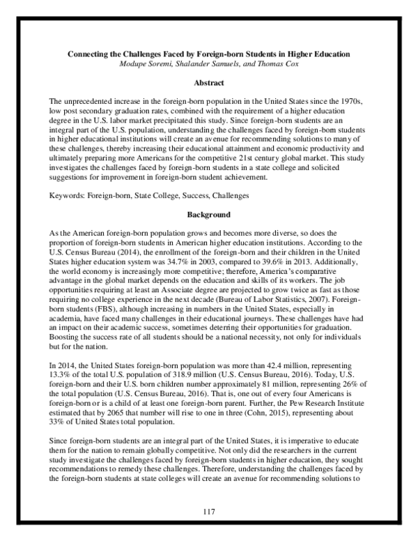 (PDF) Connecting the Challenges Faced by Foreign-Born Students in ...