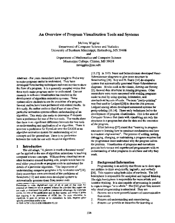 (PDF) An overview of program visualization tools and systems