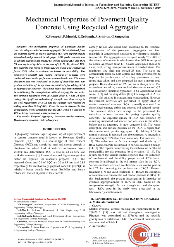 (PDF) Mechanical Properties of Pavement Quality Concrete Using Recycled ...