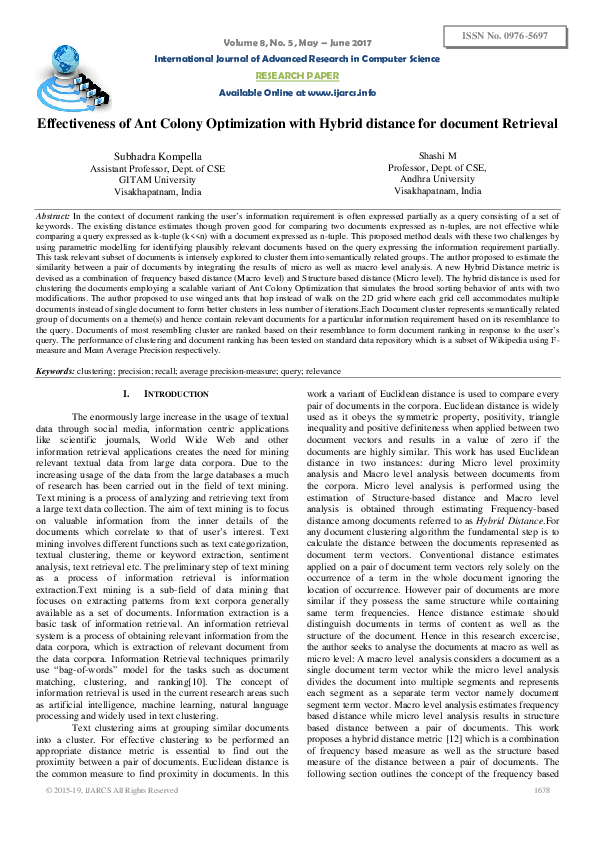 (PDF) Effectiveness of Ant Colony Optimization with Hybrid distance for ...