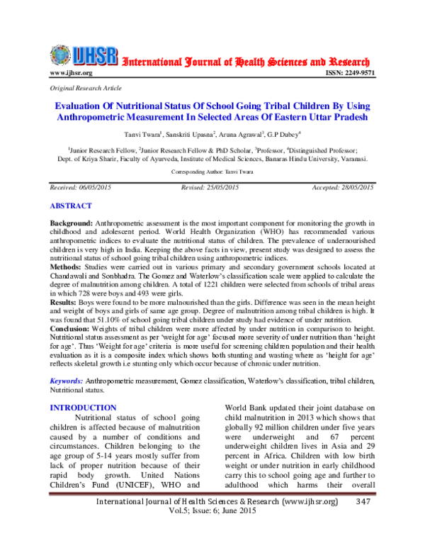 (PDF) Evaluation Of Nutritional Status Of School Going Tribal Children ...