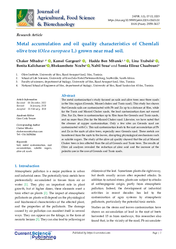 (PDF) Metal accumulation and oil quality characteristics of Chemlali ...