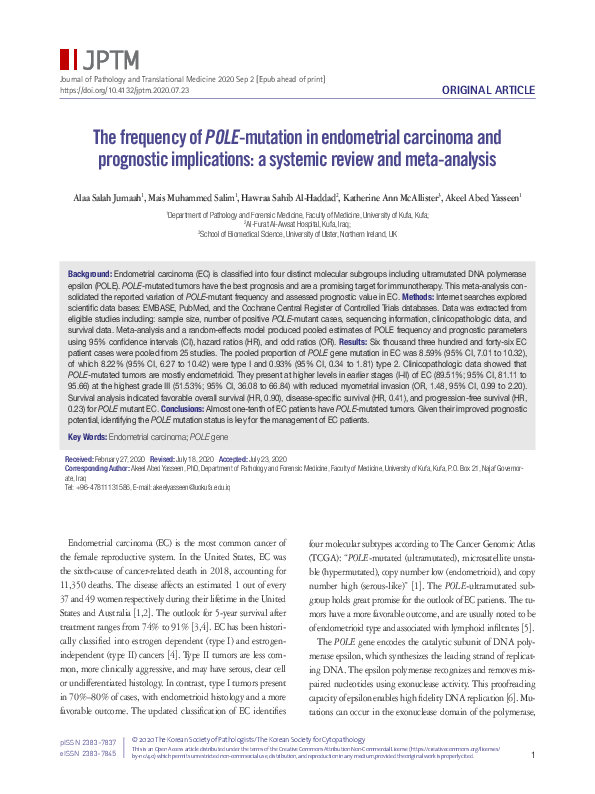 (PDF) The frequency of POLE-mutation in endometrial carcinoma and ...