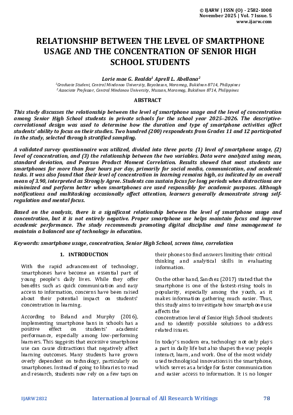 (PDF) RELATIONSHIP BETWEEN THE LEVEL OF SMARTPHONE USAGE AND THE ...