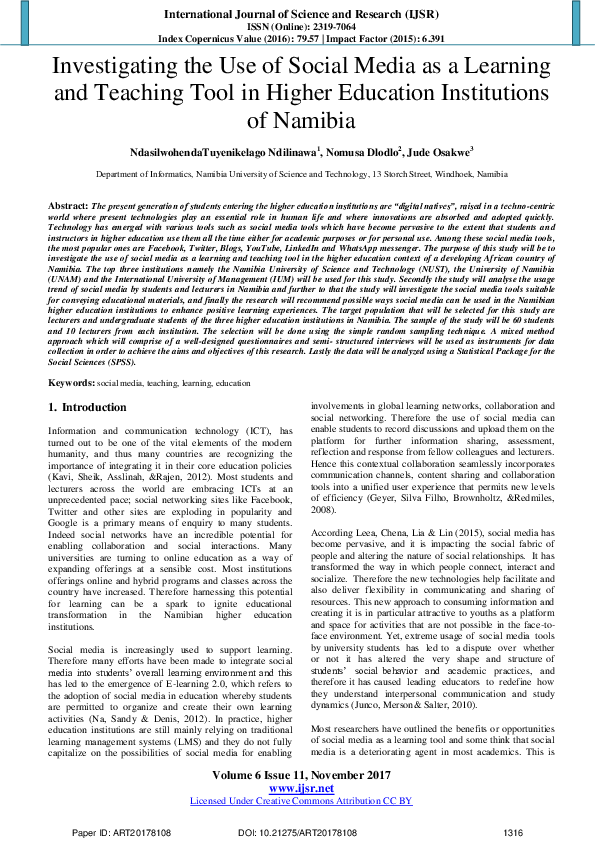 (PDF) Investigating the Use of Social Media as a Learning and Teaching ...