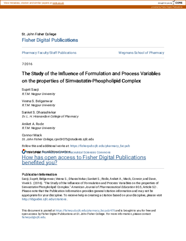 (PDF) The Study of the Influence of Formulation and Process Variables ...
