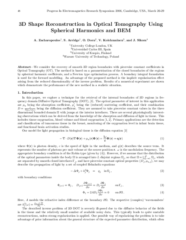 (PDF) 3D Shape Reconstruction in Optical Tomography Using Spherical ...